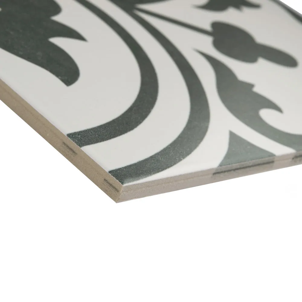 Merola Tile Arte White Encaustic 9-3/4 in. x 9-3/4 in. Porcelain Floor and Wall Tile (11.11 sq. ft. / case), photo 3 of 8