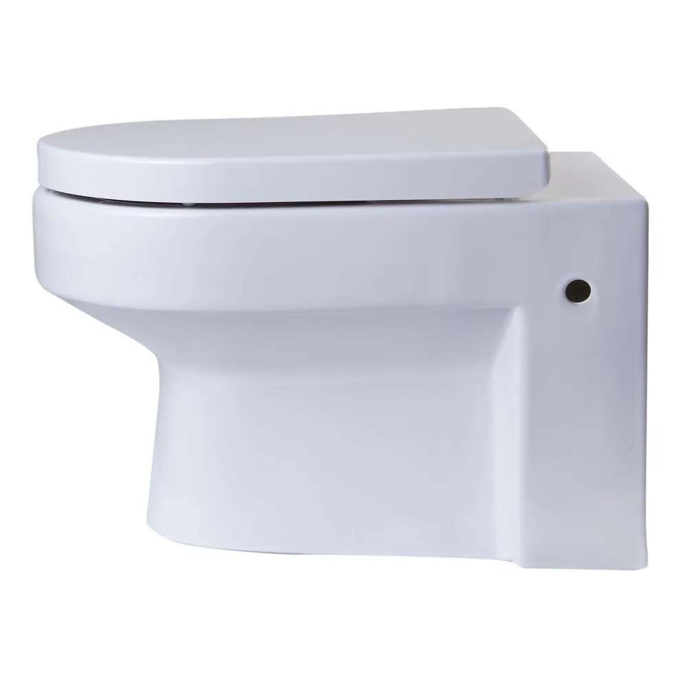 EAGO Wall Mount 1-Piece 0.8/1.6 GPF Dual Flush Elongated Toilet Bowl in White Seat Included, photo 4 of 6