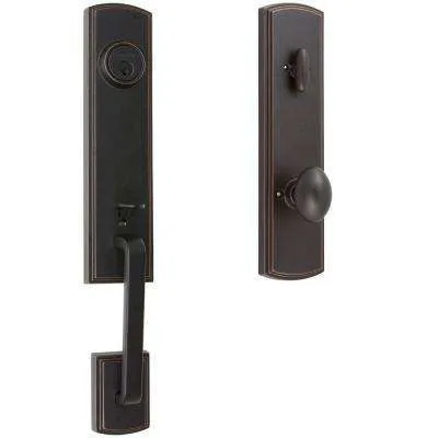 Egg and Dart Plate 2-3/8 in. Backset Timeless Bronze F Grip Entry Set Egg and Dart Knob