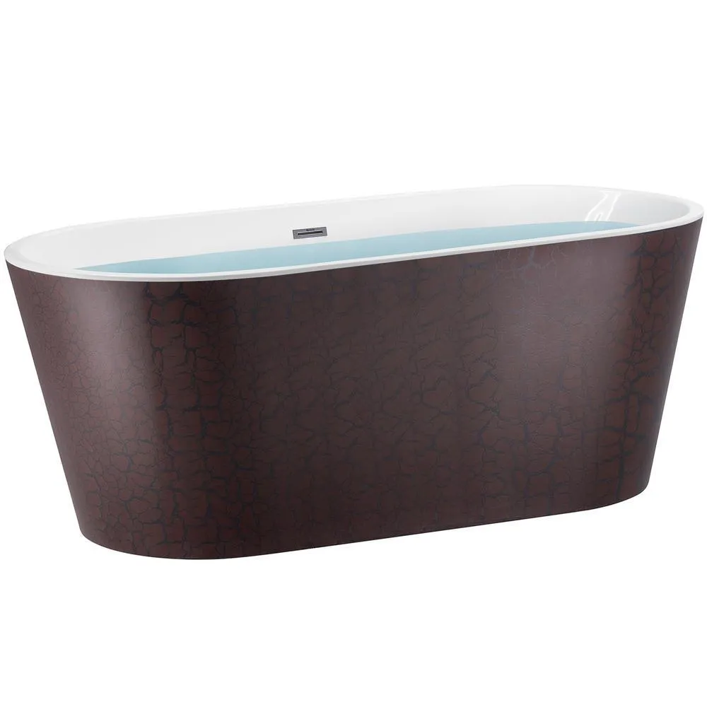 59 in. Acrylic Center Drain Oval Double Ended Flatbottom Freestanding Bathtub in Reddish Brown, photo 2 of 10