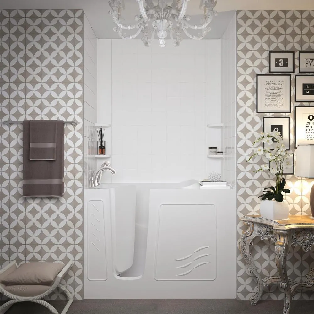 Universal Tubs Rampart Nova Heated 4.5 ft. Walk-in Whirlpool and Air Bathtub with 6 in. Tile Easy Up Adhesive Wall Surround in White, photo 7 of 20
