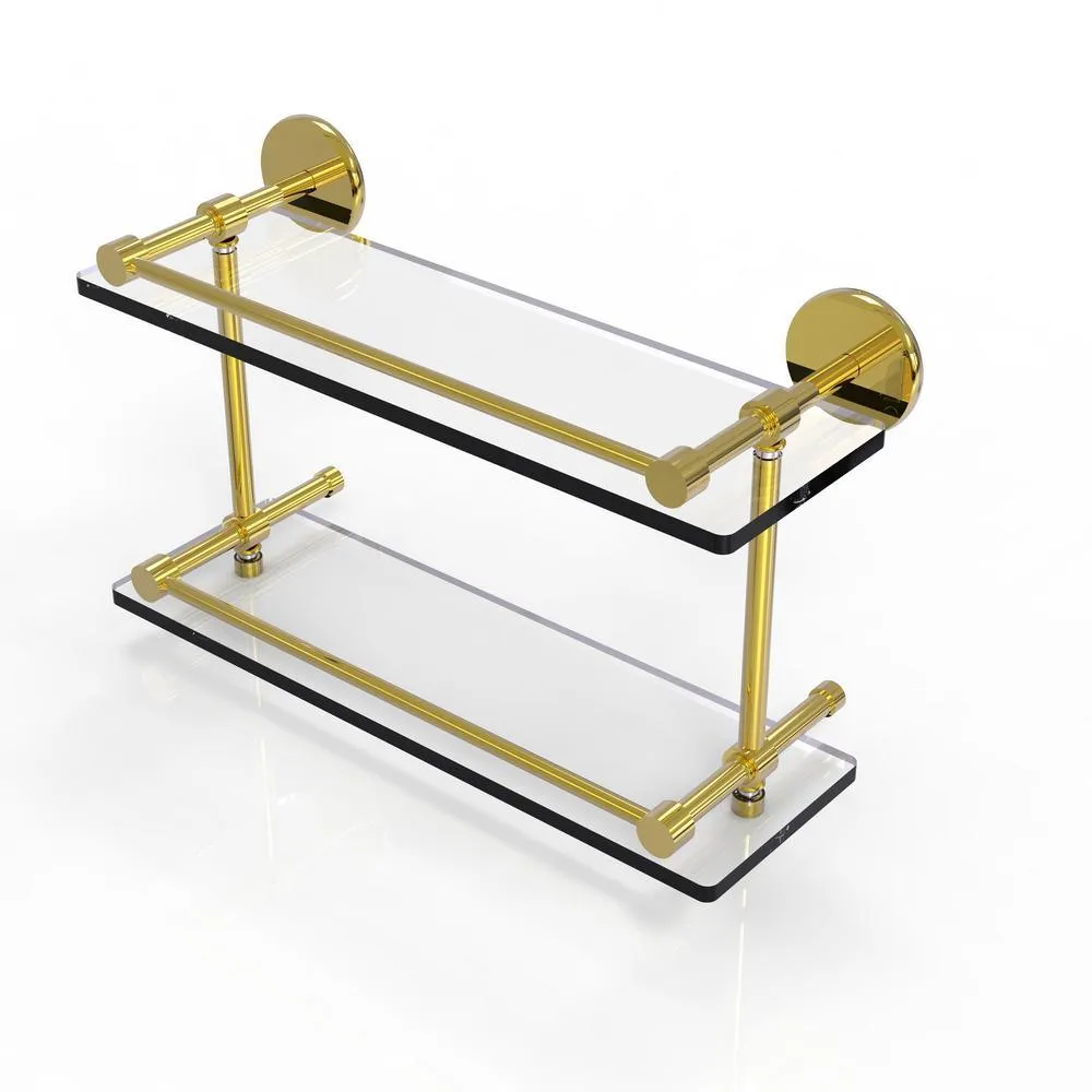 Allied Brass 16 in. L x 8 in. H x 5 in. W 2-Tier Clear Glass Bathroom Shelf with Gallery Rail in Brushed Bronze, photo 17 of 17