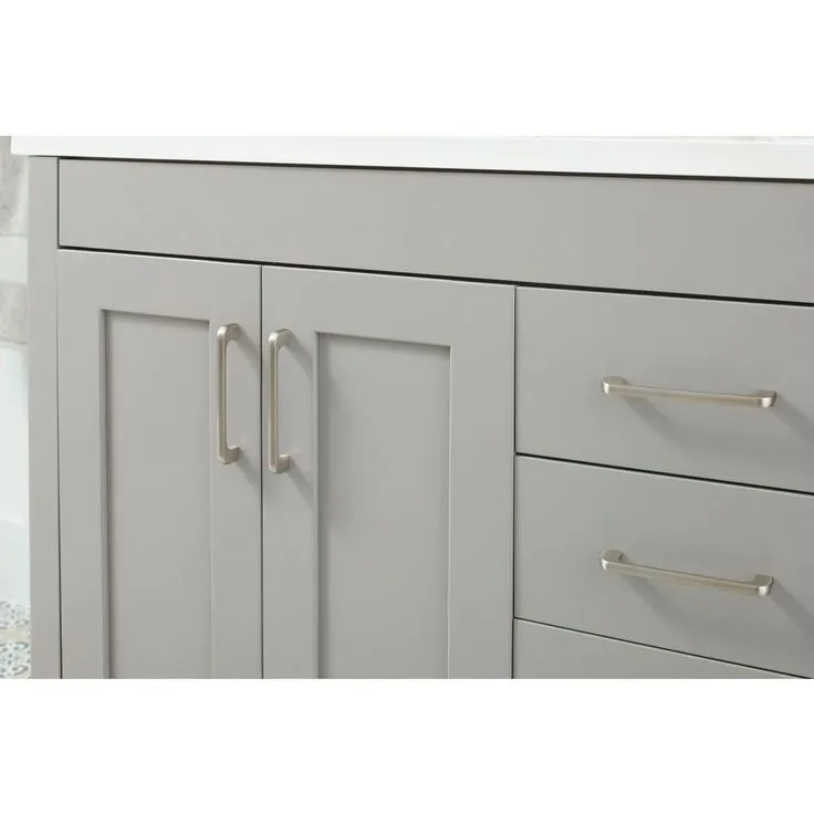 Westcourt 61 in. W Bath Vanity in Sterling Gray with Vanity Top in White with White Sinks and Mirrors, photo 4 of 7