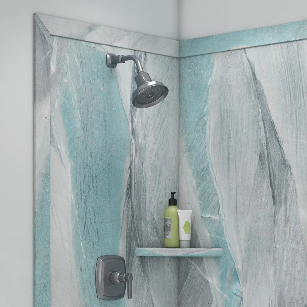 Elegance 36 in. x 48 in. x 80 in. 7-Piece Easy Up Adhesive Corner Shower Wall Surround in Triton, photo 2 of 24