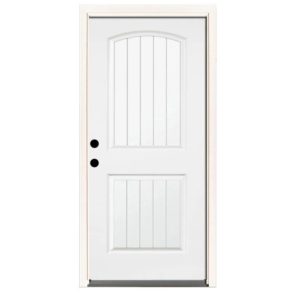 Steves & Sons 32 in. x 80 in. Premium 2-Panel Plank Primed White Steel Prehung Front Door with 32 in. Left-Hand Outswing & 4 in. Wall, photo 5 of 7