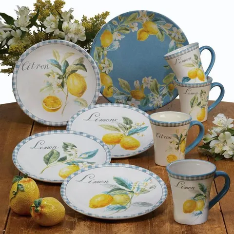 Citron 16-Piece Patterned Multi-Colored Earthenware Dinnerware Set