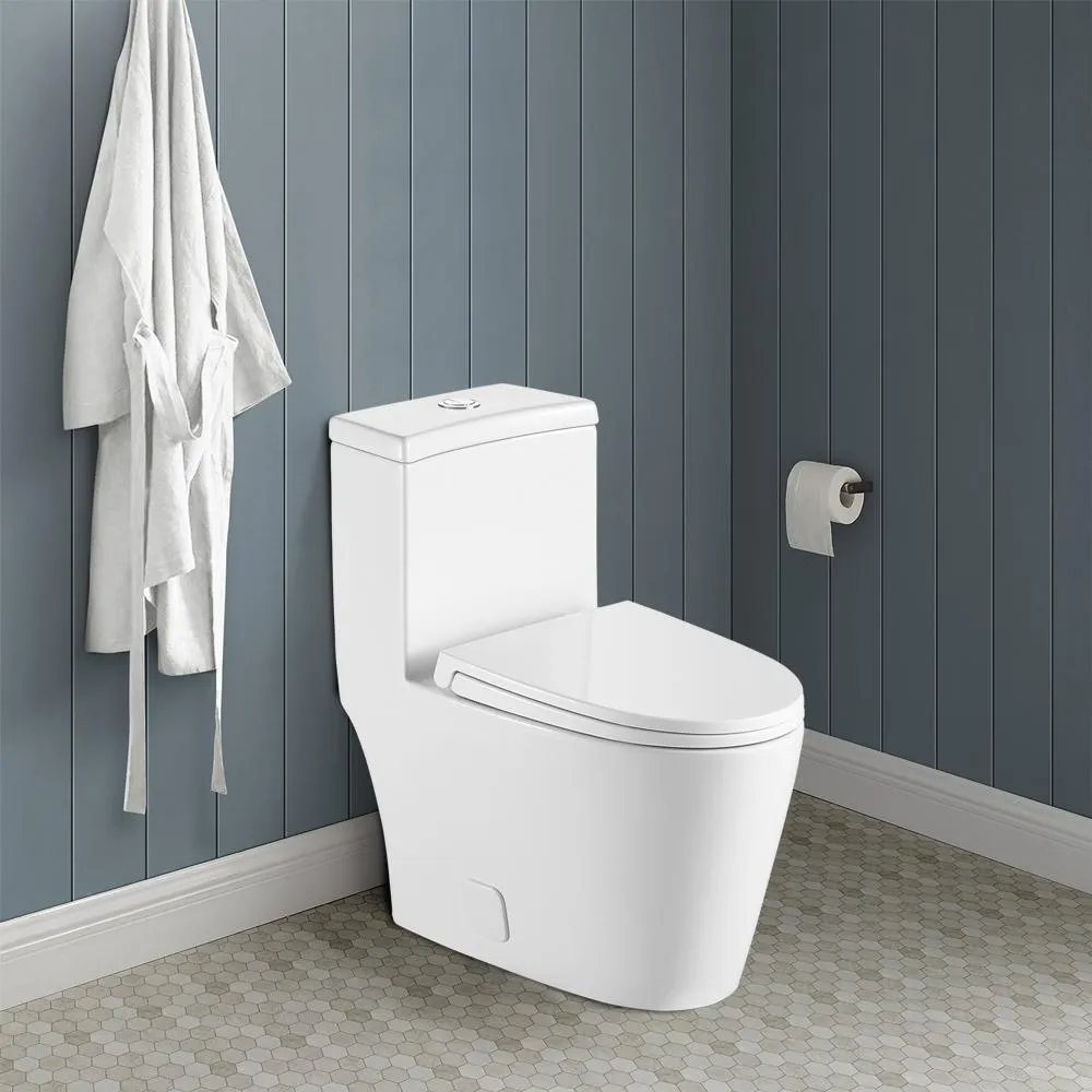 12 in. Rough-In 1-Piece 0.88/1.28 GPF Dual Flush Round Toilet in White, Seat Included, photo 2 of 3