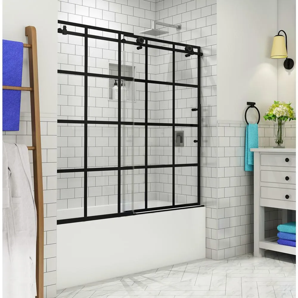 Kamaya 56 - 60 in. x 60 in. Completely Frameless Sliding Tub Door in Matte Black, Left Opening, photo 8 of 8