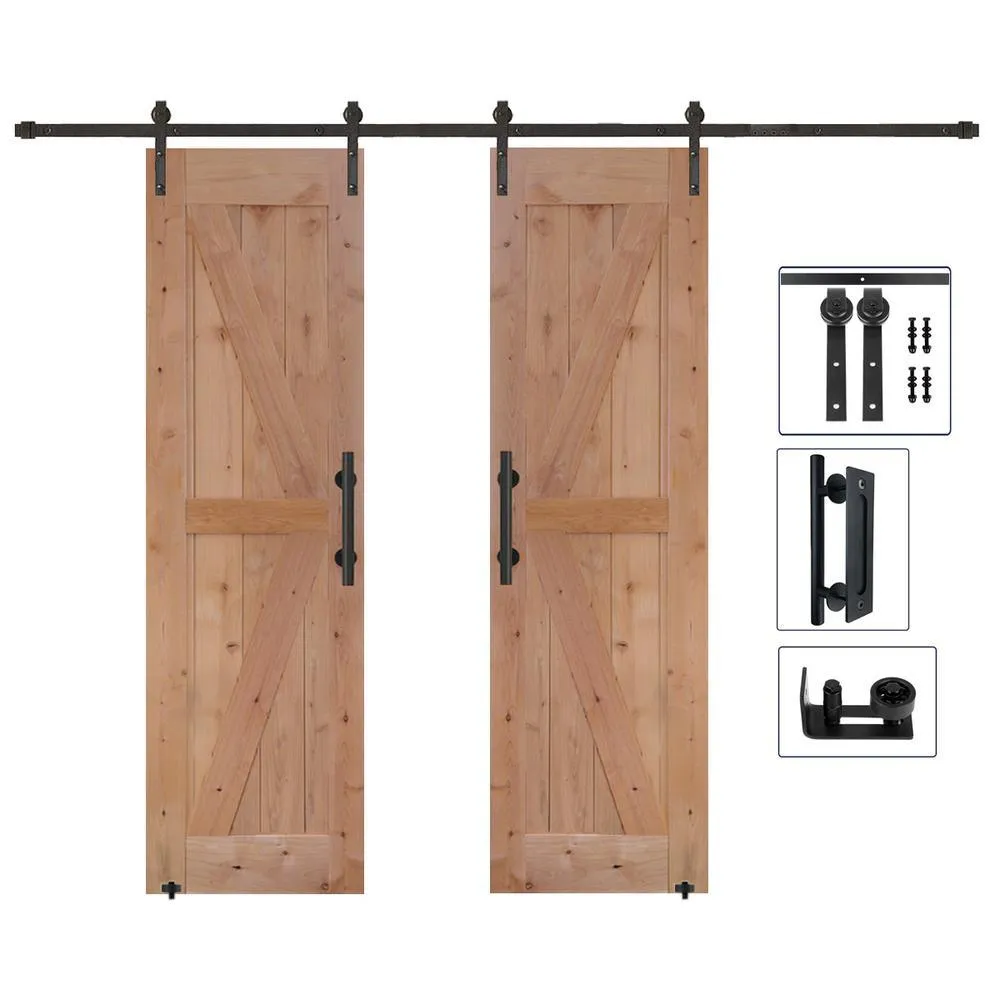 LUBANN 60 in. x 84 in. Assembled Bi-Parting Rustic Unfinished Hardwood Interior Sliding Barn Door Slab with Hardware Kit, photo 13 of 13