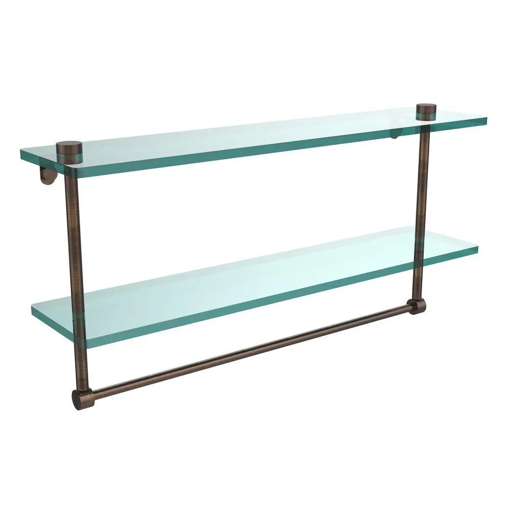 22 in. L x 12 in. H x 5 in. W 2-Tier Clear Glass Bathroom Shelf with Towel Bar in Oil Rubbed Bronze, photo 10 of 15