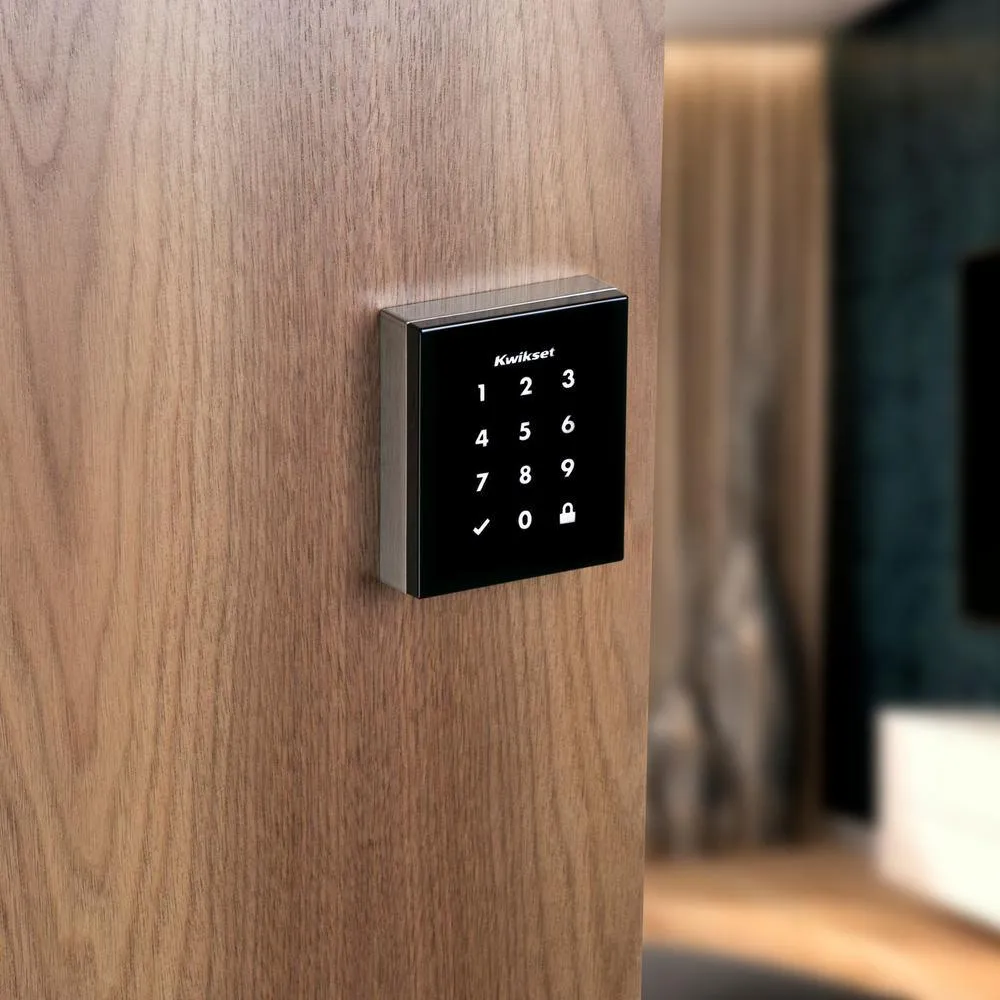 Kwikset Obsidian Satin Nickel Keyless Electronic Touchscreen Deadbolt with Halifax Passage Lever, photo 6 of 8