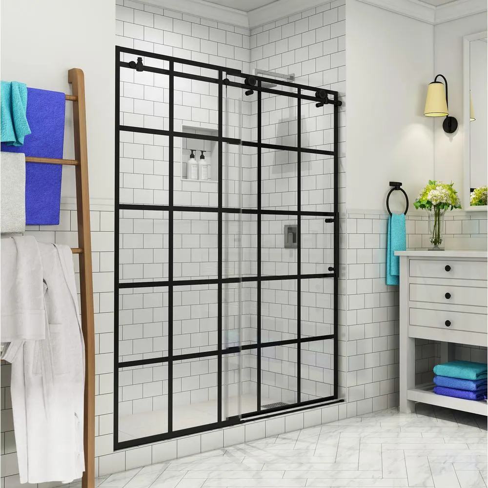 Kamaya 44 - 48 in. x 76 in. Completely Frameless Sliding Shower Door in Matte Black, Left Opening, photo 8 of 8