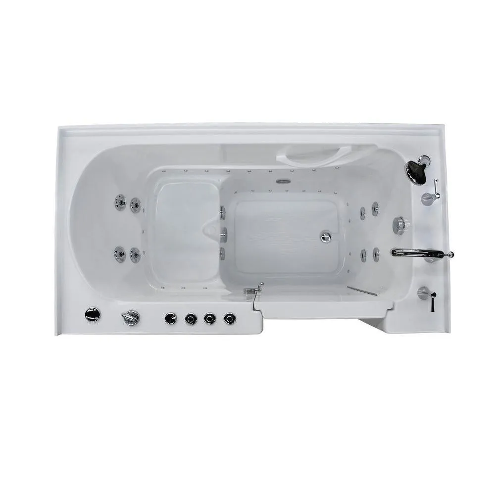 Universal Tubs Rampart 5 ft. Walk-in Whirlpool and Air Bathtub with Flat Easy Up Adhesive Wall Surround, Right Drain, White, photo 9 of 29