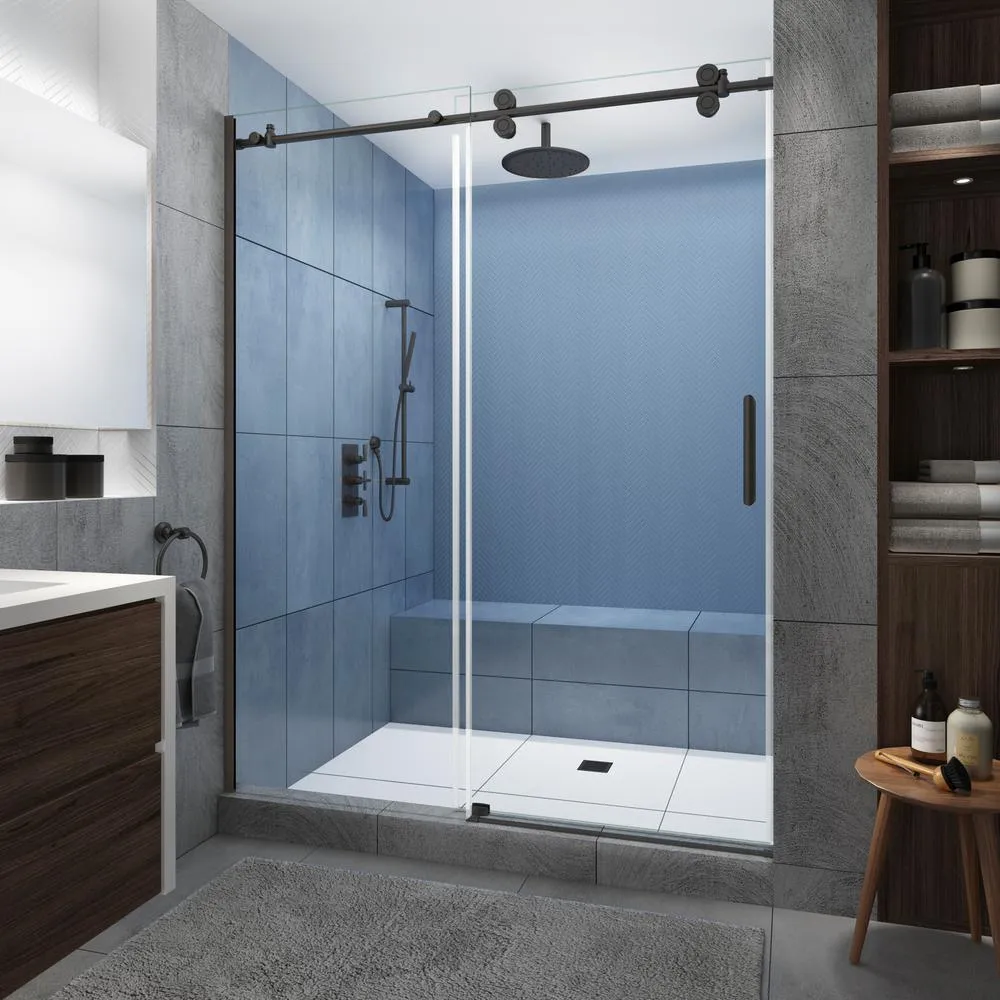 Langham XL 44 in. - 48 in. x 80 in. Frameless Sliding Shower Door with StarCast Clear Glass in Matte Black, Right Hand, photo 17 of 23