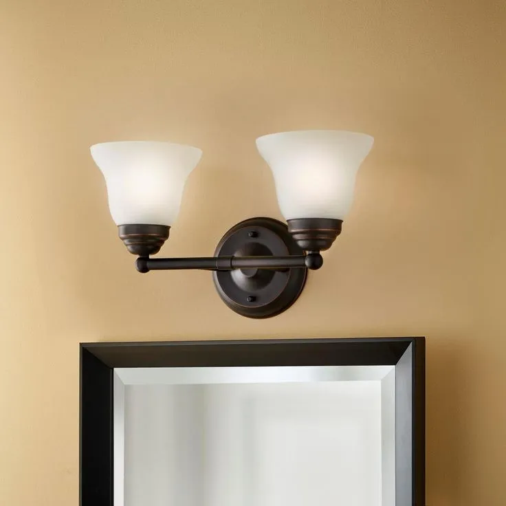 Ashhurst 2-Light Oil Rubbed Bronze Vanity Light with Frosted Glass Shades, photo 3 of 11