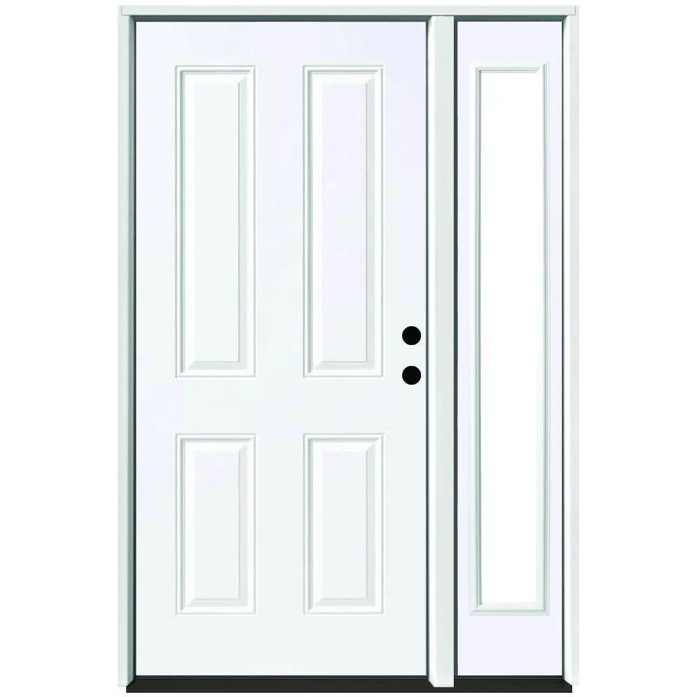 Steves & Sons 51 in. x 80 in. 4-Panel Primed White Right-Hand Steel Prehung Front Door with 12 in. Clear Glass Sidelite, 4-9/16 in. Jamb, photo 5 of 9