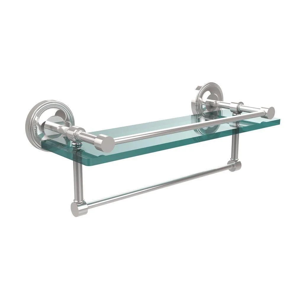 Allied Brass 16 in. L x 5 in. H x 5 in. W Gallery Clear Glass Bathroom Shelf with Towel Bar in Polished Nickel, photo 9 of 14