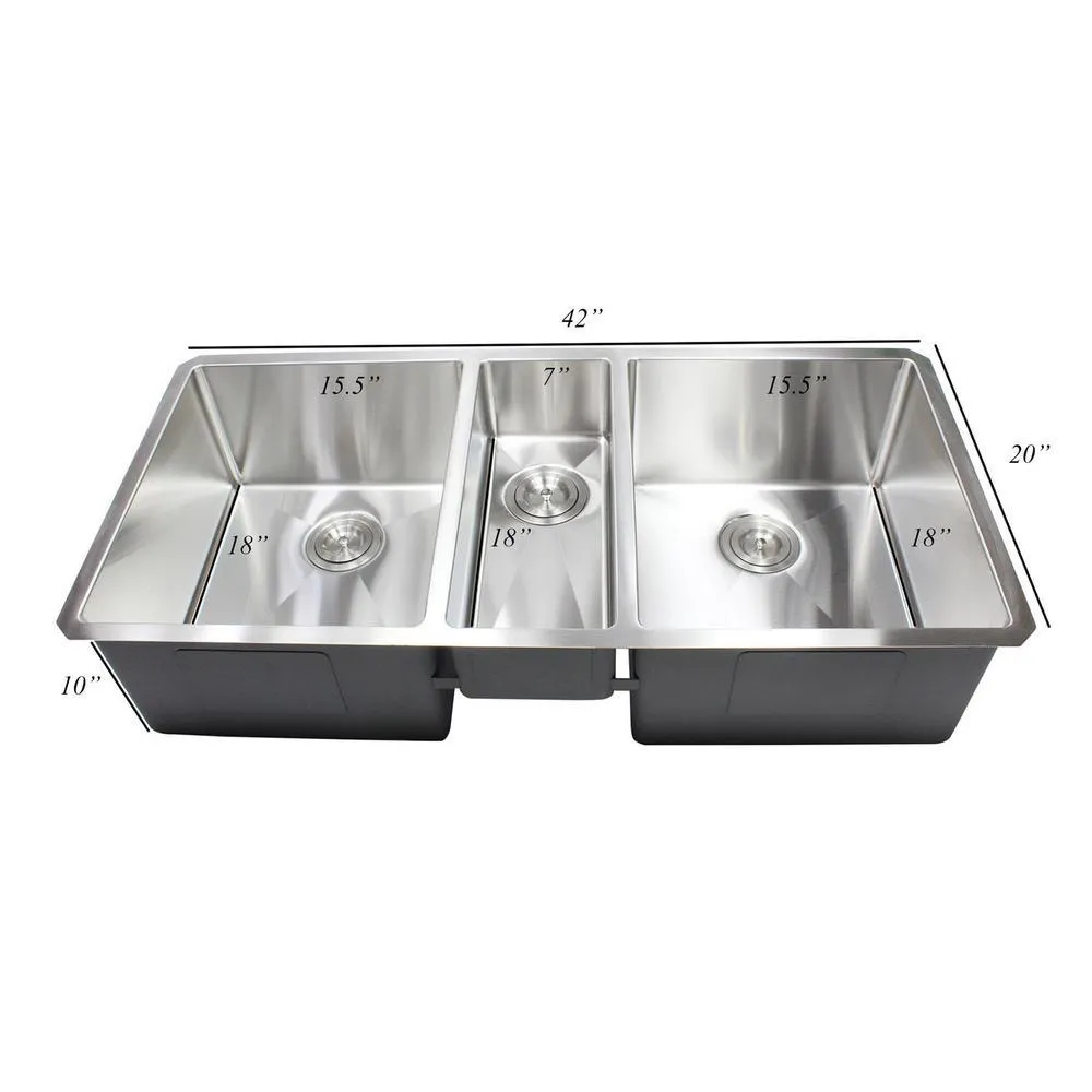Undermount 16-Gauge Stainless Steel 42 in. x 20 in x 10 in. Triple Bowl Kitchen Sink with Collapsible Silicone Colanders, photo 5 of 9