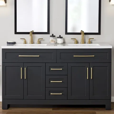 Cauley 60-in Black Double Sink Bathroom Vanity with White Cultured Marble Top
