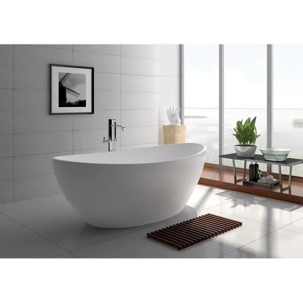 71 in. Stone Resin Flatbottom Freestanding Non-Whirlpool Bathtub in White Matt, photo 2 of 6