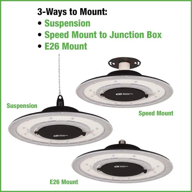 Commercial Electric 12 in. 12000 Lumens 100-Watt Lightweight Round Integrated LED High Bay Light 120-277V Mounting Options Dimmable, photo 10 of 11