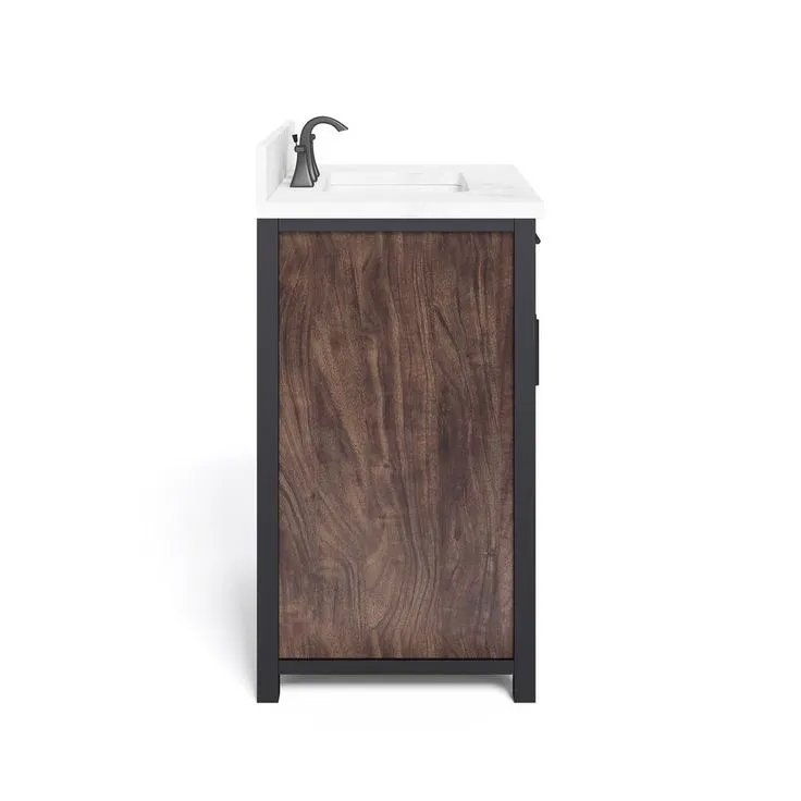 Drysdale 30 in. Wx 34.5 in. H Bath Vanity in Sable with Engineered Stone Vanity Top in Lgt Vein Carrera with White Basin, photo 5 of 6