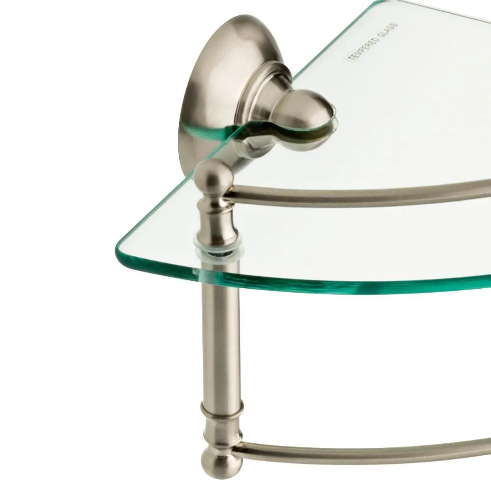 Delta 8 in. W Glass Corner Shelf with Hand Towel Bar in Brushed Nickel, photo 3 of 8