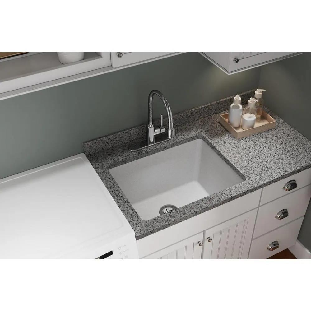 Quartz Classic Perfect Drain Undermount 25 in. Laundry Sink in White, photo 2 of 12