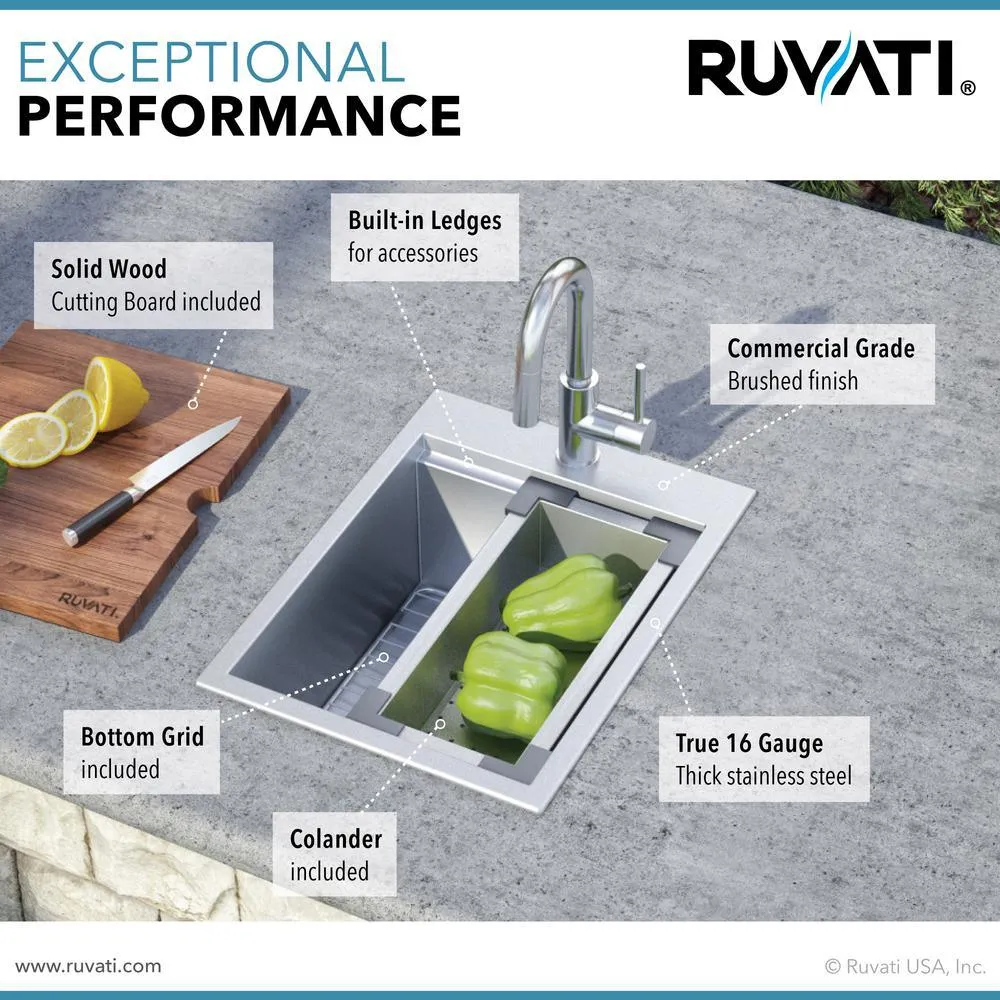 Workstation Drop-in Stainless Steel 15 in. x 20 in. Topmount Bar Prep RV Kitchen Sink 16-Gauge Single Bowl, photo 5 of 13