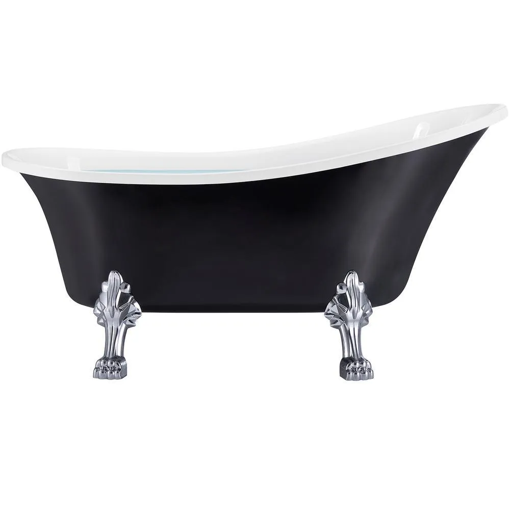60 in. Fiberglass Single Slipper Clawfoot Non-Whirlpool Bathtub in Glossy Black, photo 4 of 10