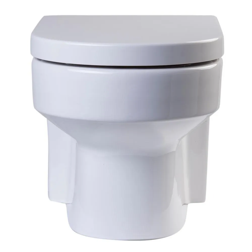 EAGO Wall Mount 1-Piece 0.8/1.6 GPF Dual Flush Elongated Toilet Bowl in White Seat Included, photo 3 of 6