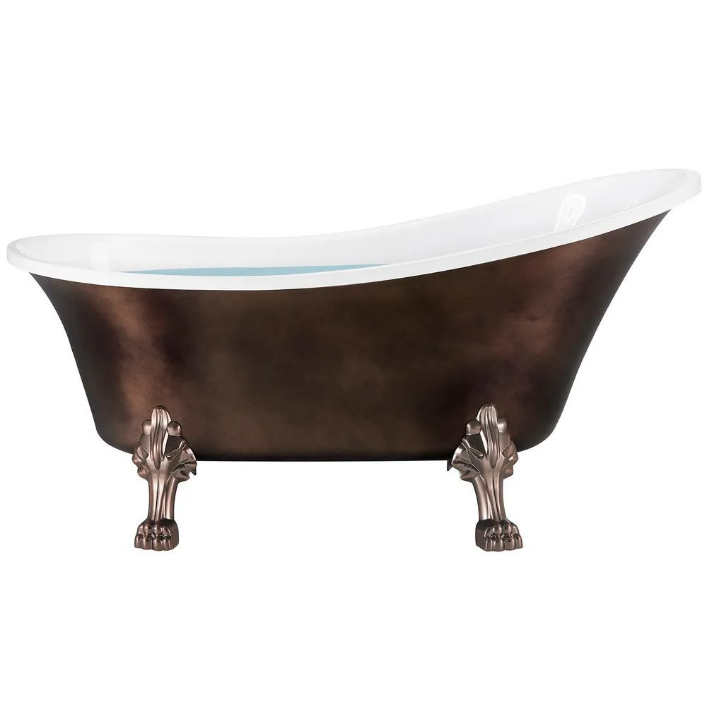 60 in. Fiberglass Slipper Clawfoot Non-Whirlpool Bathtub in Matte Antique Brass, photo 3 of 10