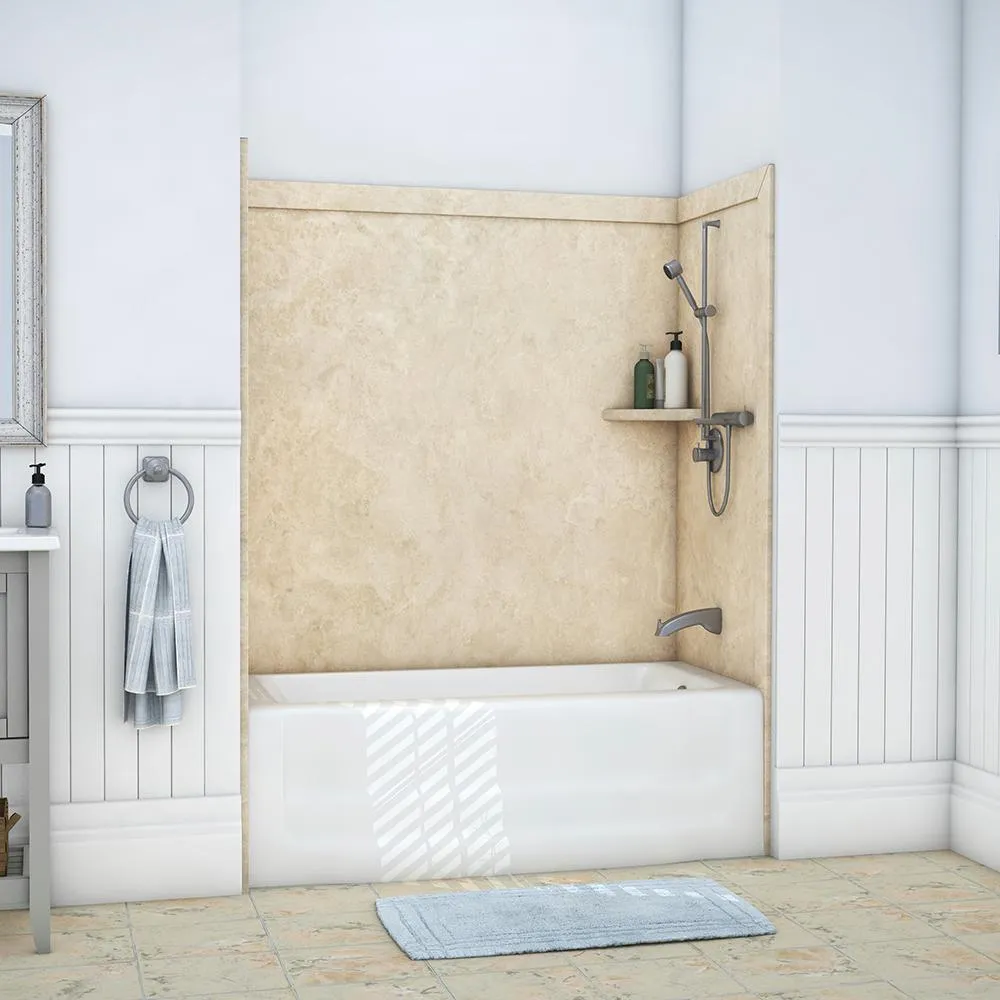 Elite 32 in. x 60 in. x 60 in. 9-Piece Easy Up Adhesive Tub Surround in Calacatta White, photo 17 of 25