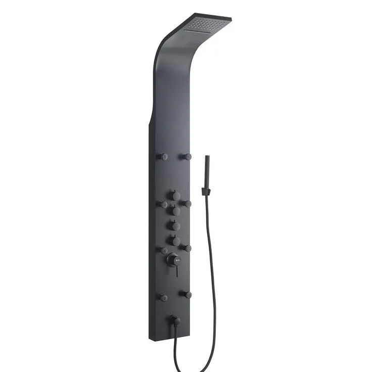 65 in. 8-Jet Rainfall Shower System with Waterfall Shower Head and Shower Wand in Black Painted Stainless Steel, photo 5 of 6