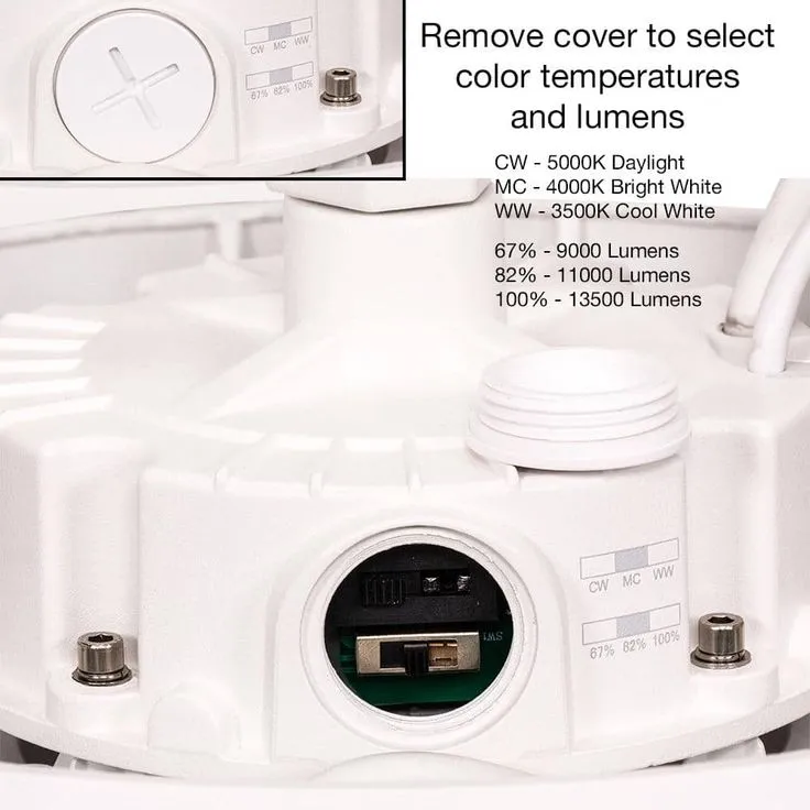 Commercial Electric 11 in.  Adjustable CCT Multiple Lumens 100-Watt Round Integrated LED High Bay Light 120-277V Mounting Options, photo 2 of 10