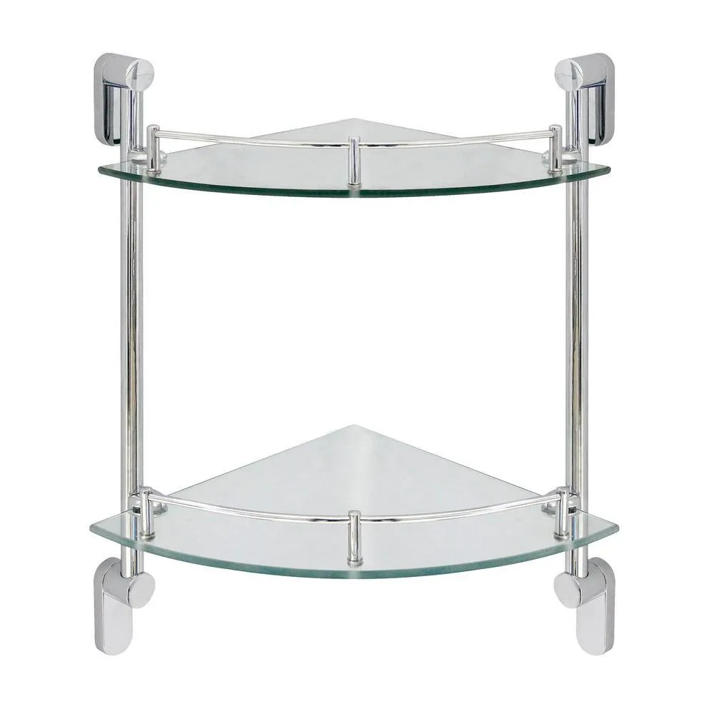MODONA Oval 10.5 in. W Double Glass Corner Shelf with Pre-Installed Rails in Rubbed Bronze, photo 7 of 7