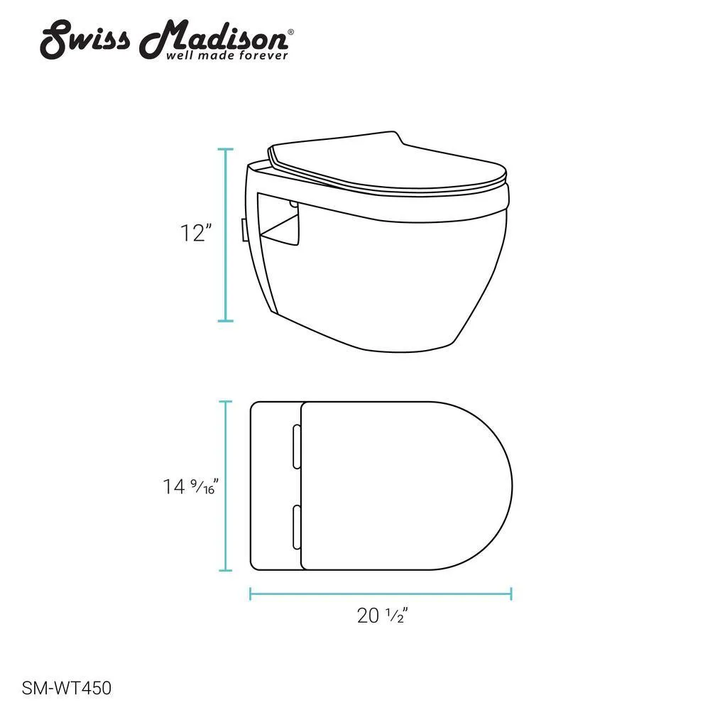 Swiss Madison Ivy Wall Hung Elongated Toilet Bowl Only 0.8/1.28 GPF Dual Flush in White, photo 13 of 14