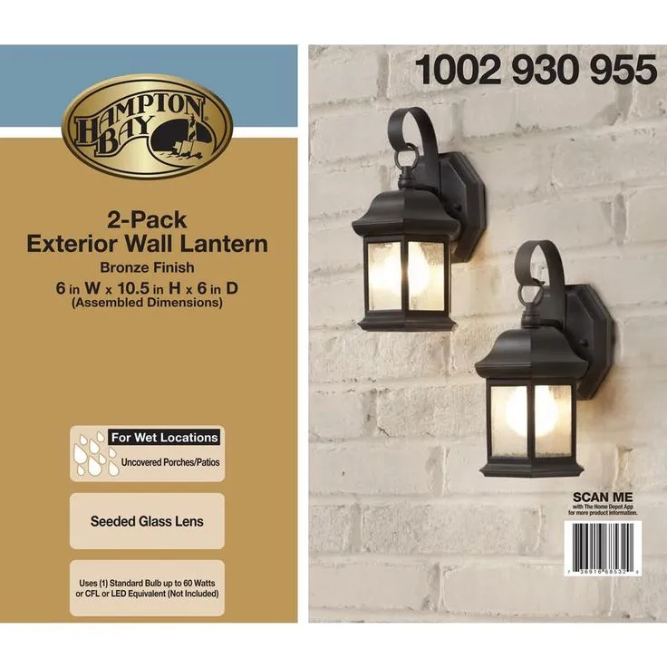 1-Light Bronze Outdoor Wall Lantern Sconce with Seeded Glass (2-Pack), photo 2 of 7