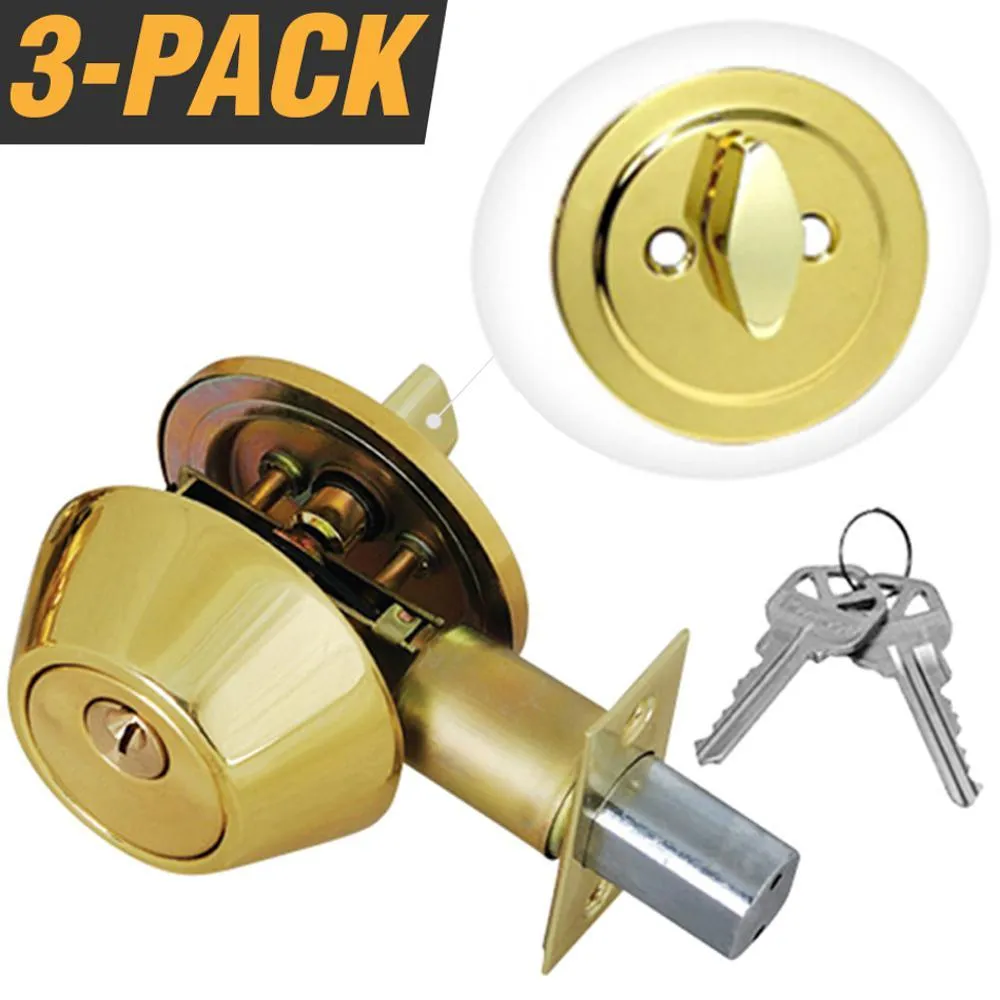 Stainless Steel Entry Door Lock Single Cylinder Deadbolt with 6 KW1 Keys (3-Pack, Keyed Alike), photo 5 of 6