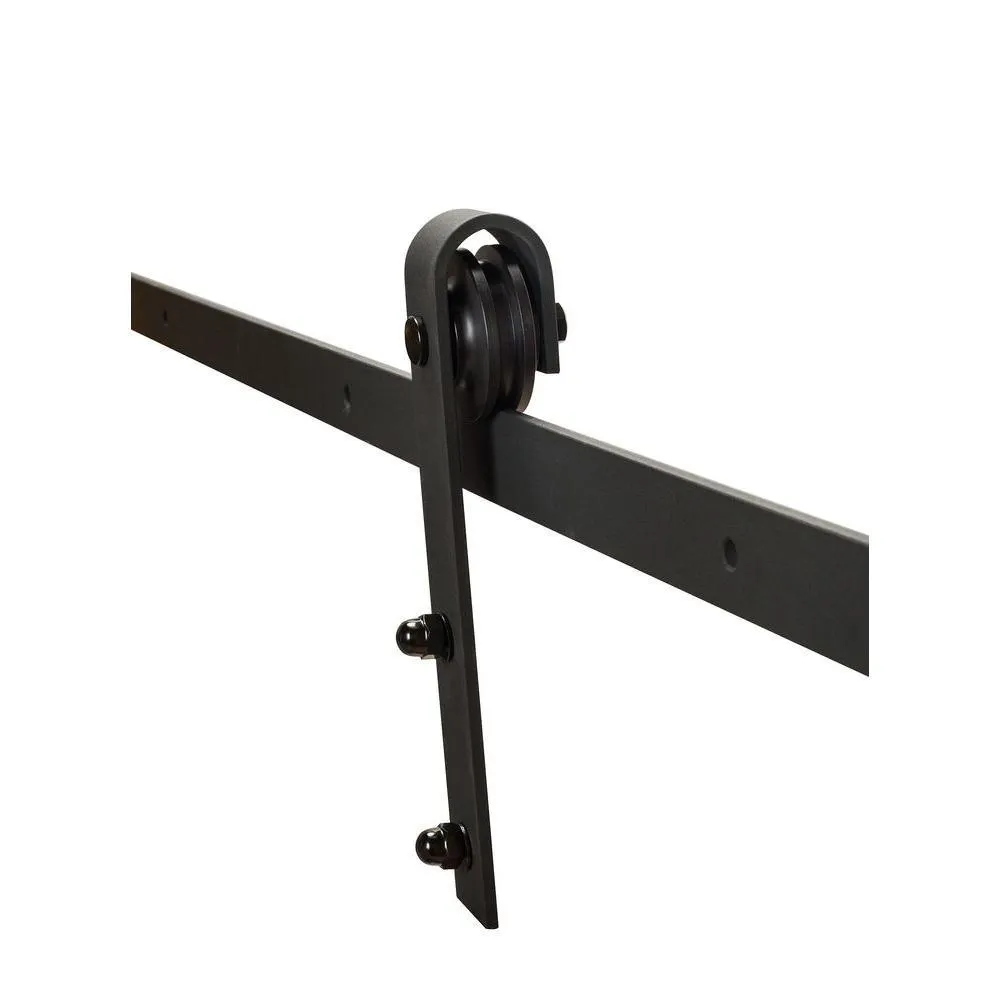 137.75 in. Black Solid Steel Barn Door Hardware Kit for Double Wood Doors with Adjustable Floor Guides (2-Piece Rails), photo 3 of 8