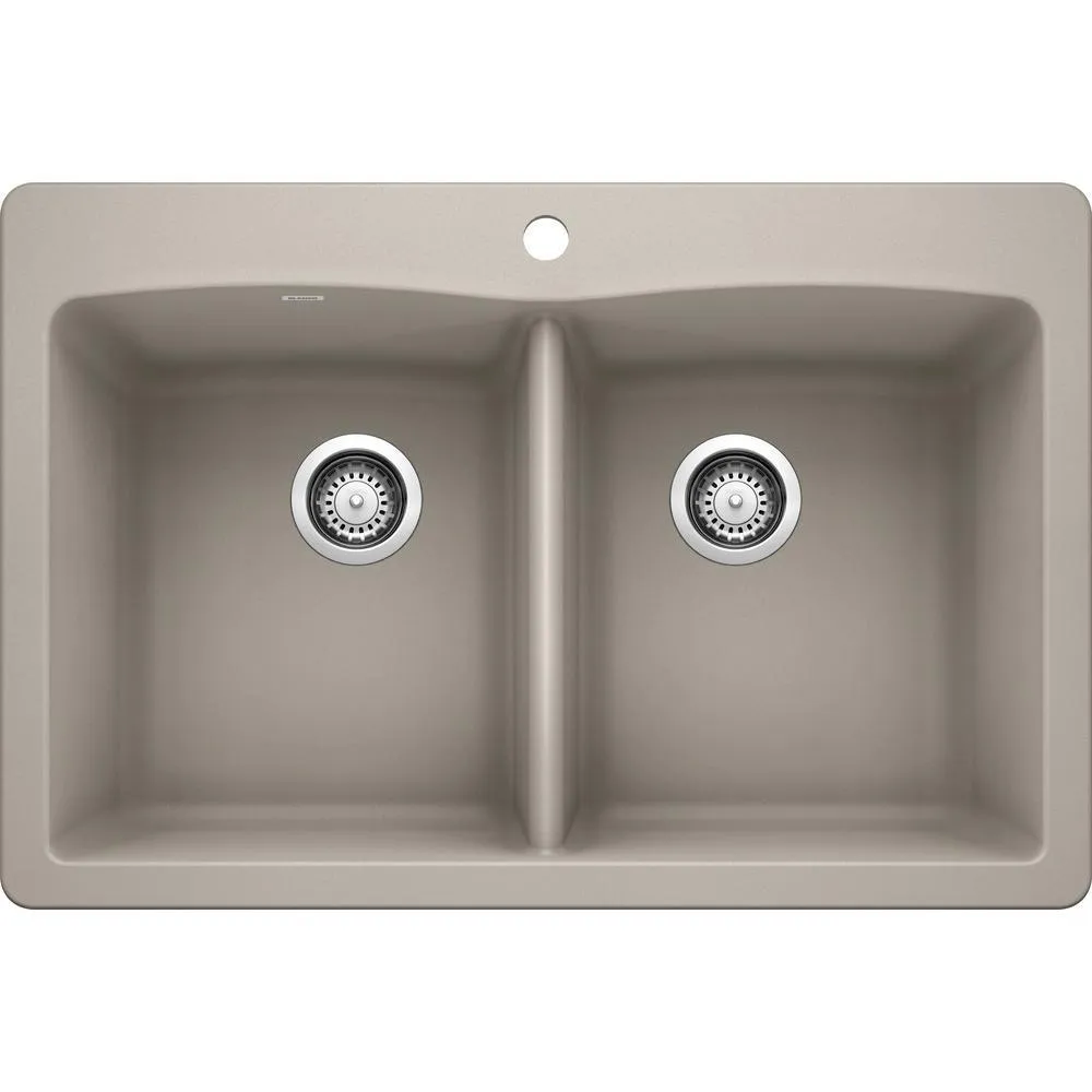 DIAMOND Dual-Mount Granite Composite 33 in. 1-Hole 50/50 Double Bowl Kitchen Sink in Anthracite, photo 6 of 11