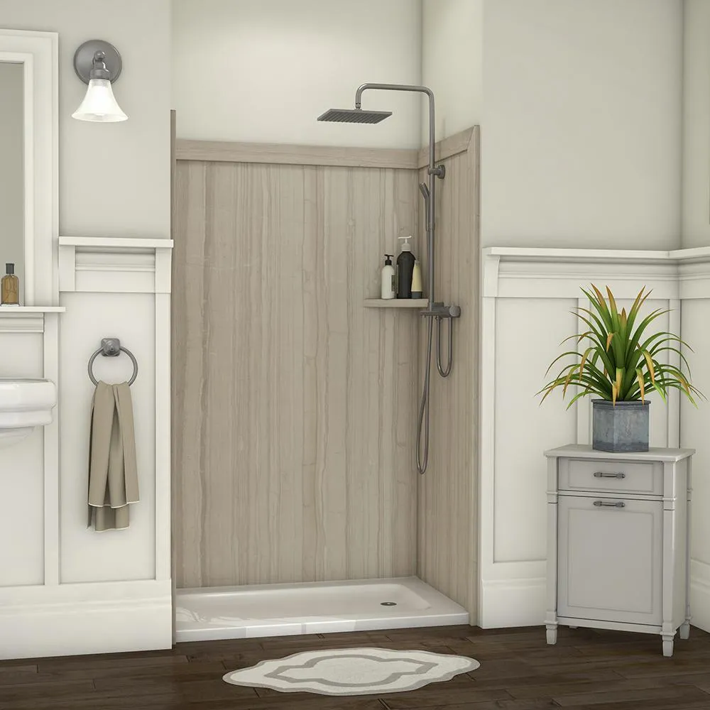 Elegance 36 in. x 48 in. x 80 in. 9-Piece Easy Up Adhesive Alcove Shower Wall Surround in Calacatta White, photo 13 of 24