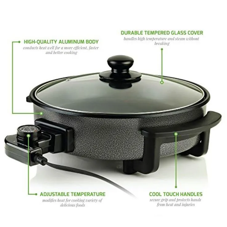 12 In. Black Non Stick Electric Skillet Aluminum Body and Tempered Glass Lid, Removable Temperature Knob, photo 10 of 12