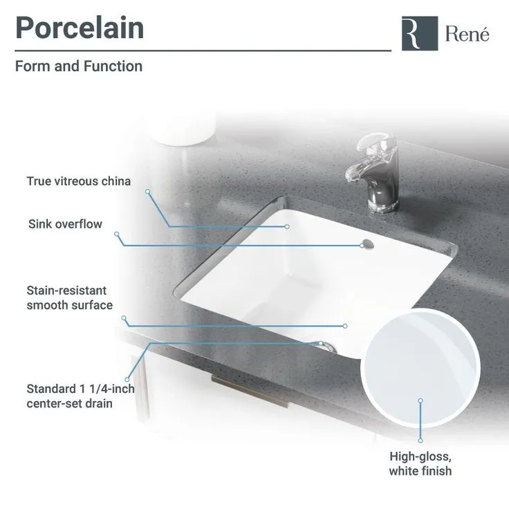 Rene 16 in. Undermount Bathroom Sink in White with Pop-Up Drain in Chrome, photo 2 of 5