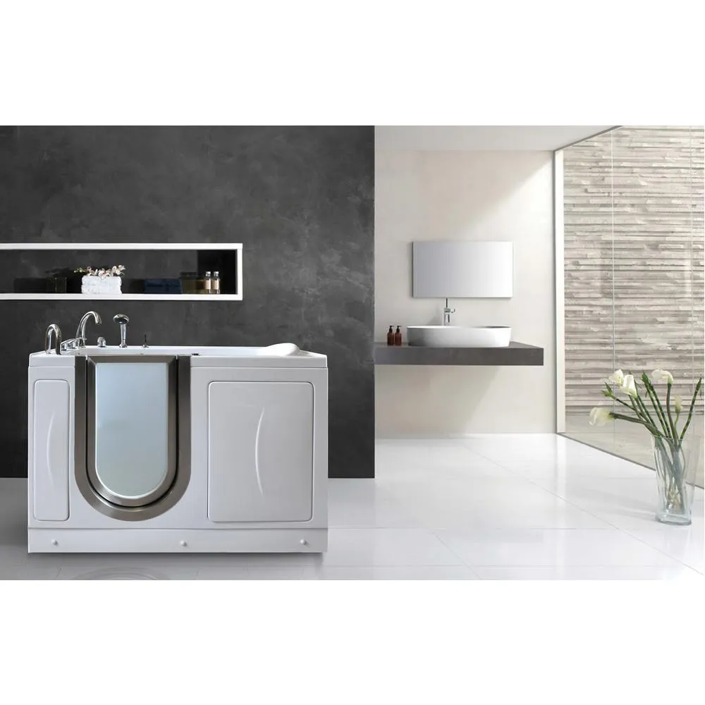 Ella Petite 52 in. Acrylic Walk-In Whirlpool and Air Bath Bathtub in White with Thermostatic Faucet Set, Left-Hand 2 in. Dual Drain, photo 7 of 7