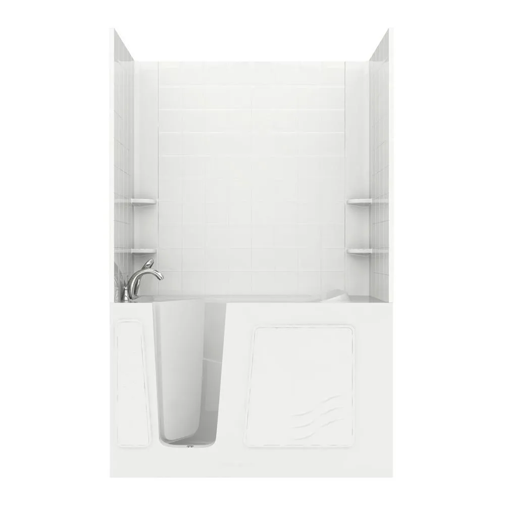 Rampart Nova Heated 5 ft. Walk-in Whirlpool Bathtub with 6 in. Tile Easy Up Adhesive Wall Surround in Biscuit, photo 27 of 33