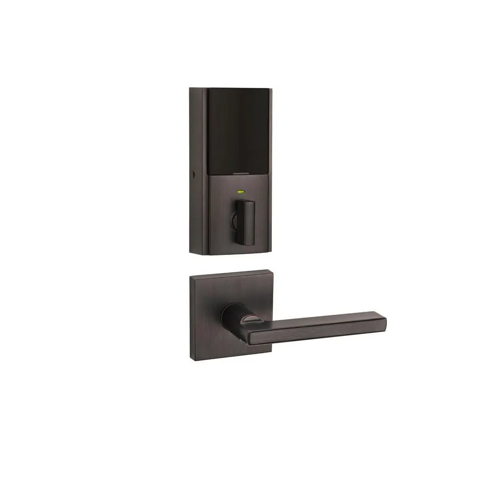 Kwikset SmartCode 915 Contemporary Venetian Bronze Electronic Deadbolt with San Clemente Handle Set and Halifax Interior Lever, photo 2 of 11