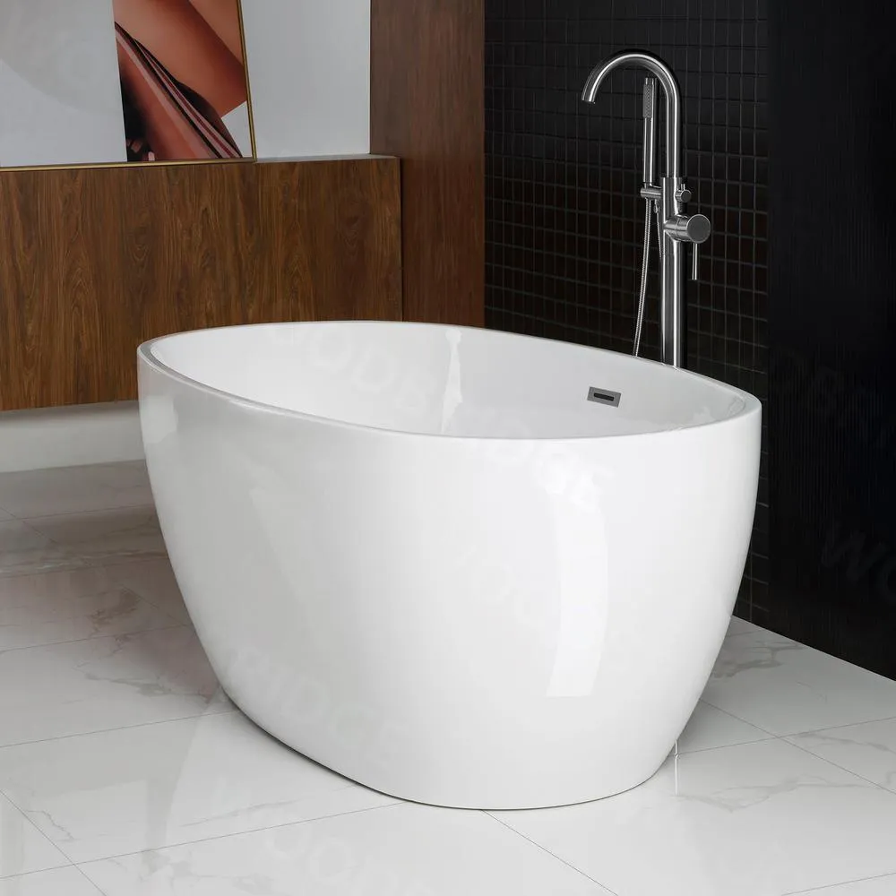 WOODBRIDGE Garfield 55 in. Acrylic Freestanding Double-Ended Soaking Bathtub with Drain and Overflow, White, photo 7 of 9