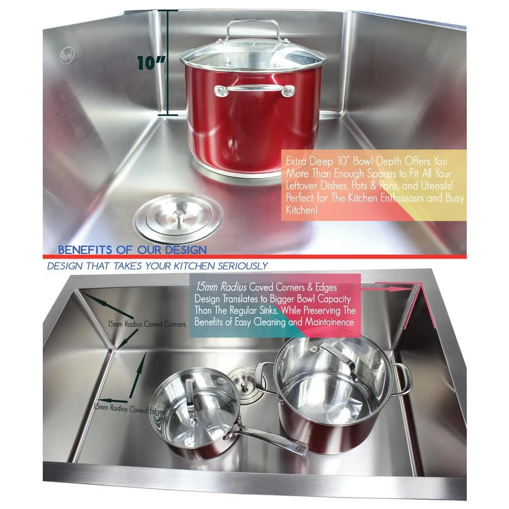 Undermount 16-Gauge Stainless Steel 42 in. x 20 in x 10 in. Triple Bowl Kitchen Sink with Collapsible Silicone Colanders, photo 3 of 9