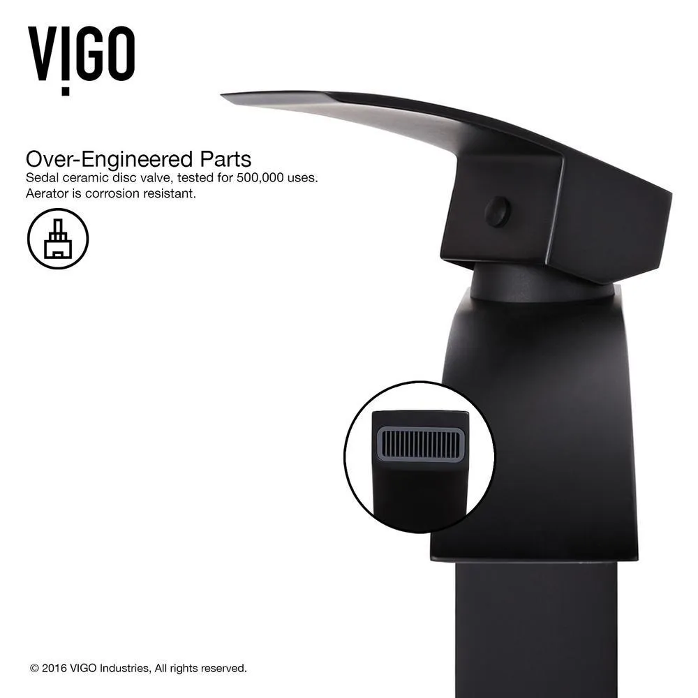 VIGO Petunia Matte Stone Vessel Bathroom Sink in White with Duris Bathroom Vessel Faucet in Matte Black, photo 13 of 15